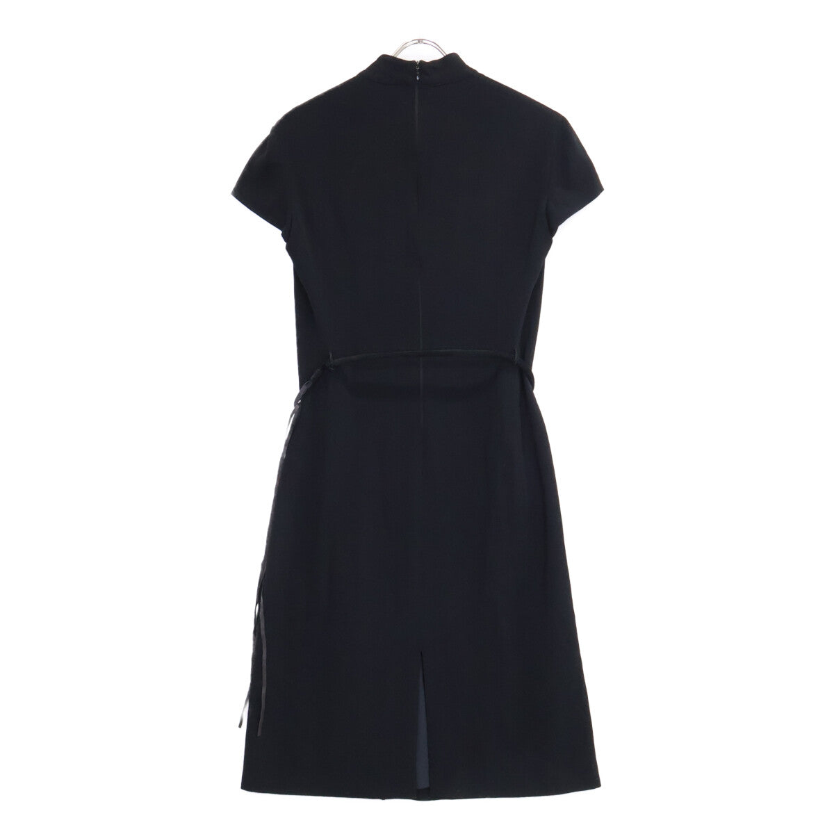 Black leather belt sleeveless one-piece dress, size 40, for women