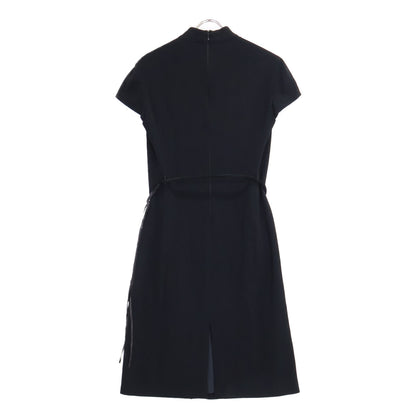 Black leather belt sleeveless one-piece dress, size 40, for women
