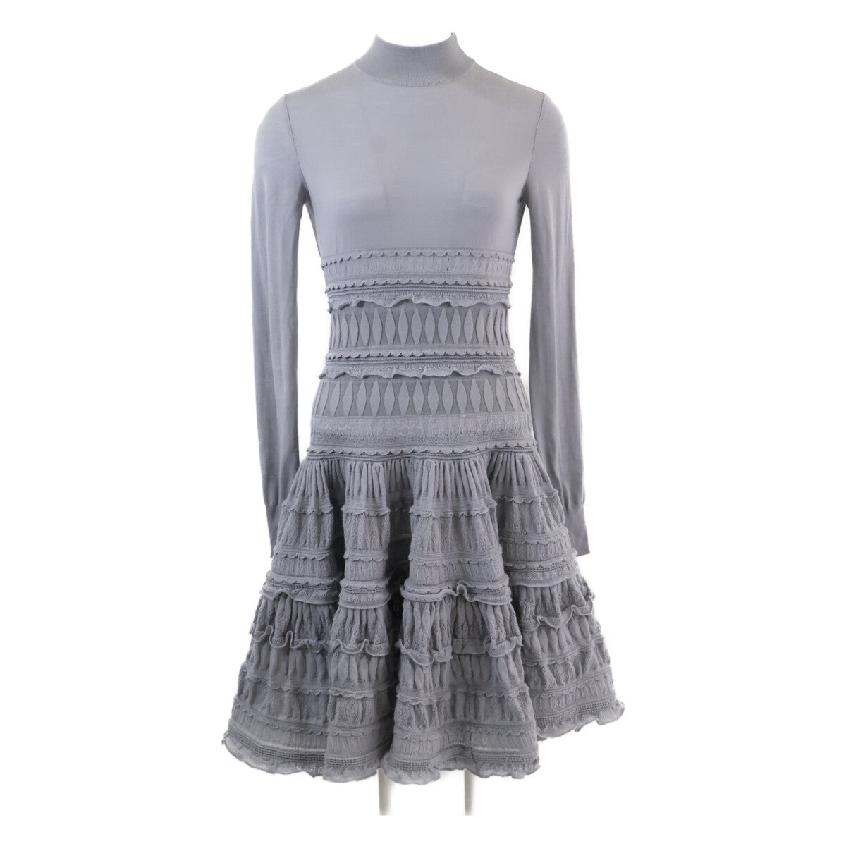 ALAIA AA9R2153CM626 Crinoline Flared Fine Knit Mini Skater High Neck Dress