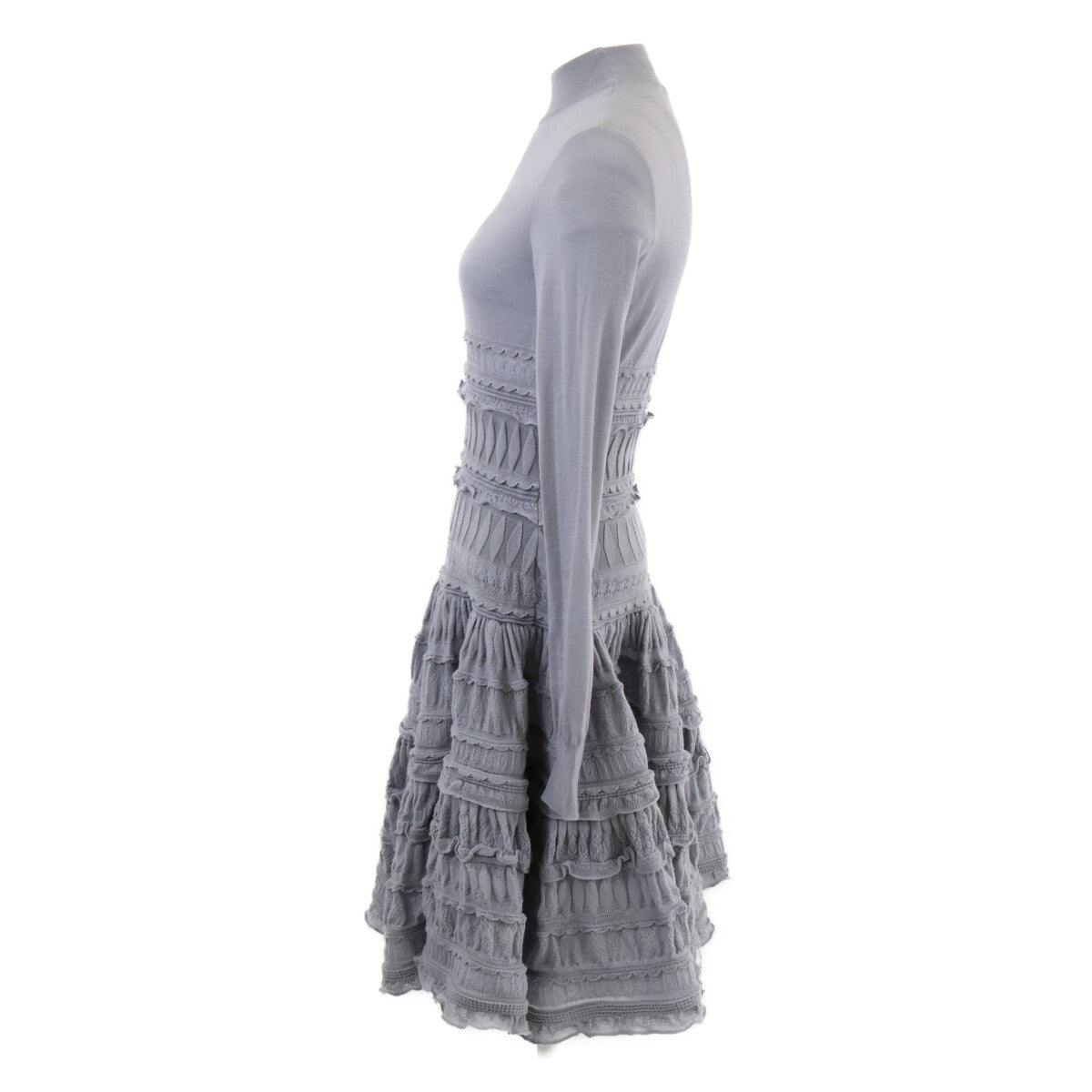 ALAIA AA9R2153CM626 Crinoline Flared Fine Knit Mini Skater High Neck Dress