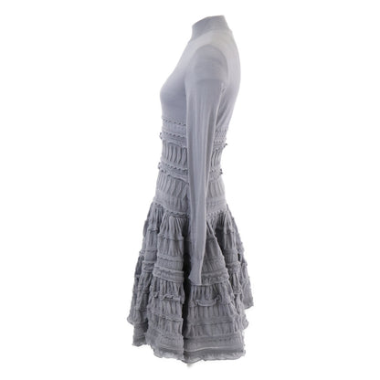 ALAIA AA9R2153CM626 Crinoline Flared Fine Knit Mini Skater High Neck Dress