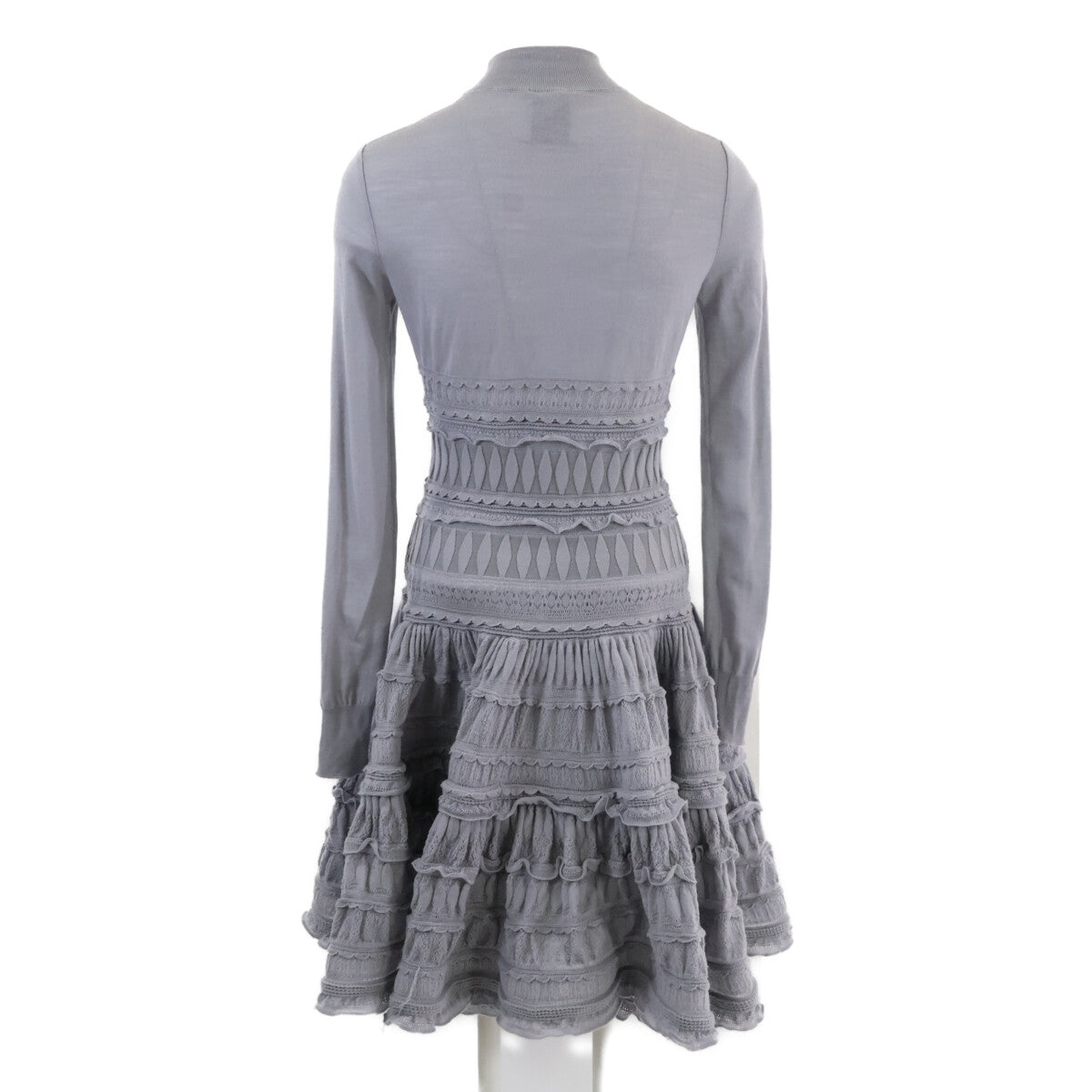 ALAIA AA9R2153CM626 Crinoline Flared Fine Knit Mini Skater High Neck Dress