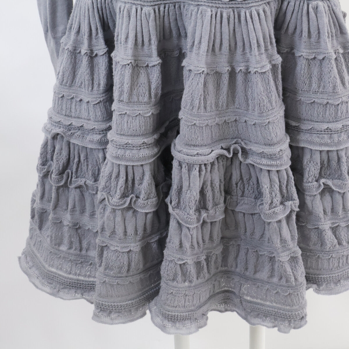 ALAIA AA9R2153CM626 Crinoline Flared Fine Knit Mini Skater High Neck Dress