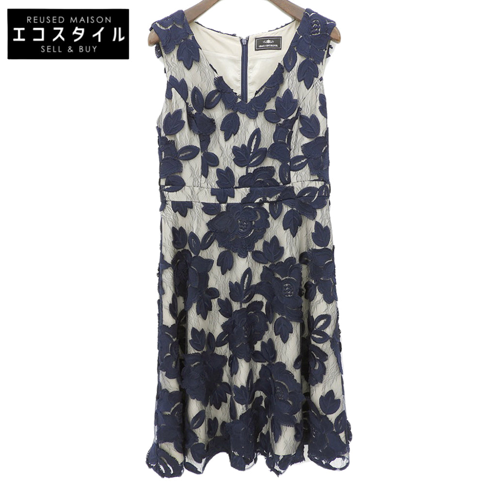 GRACE CONTINENTAL グレースコンチネンタル 美品 フラワー エンブロイダリー レース 刺繍 ワンピース レディース ネイビー 36 ワンピース 36