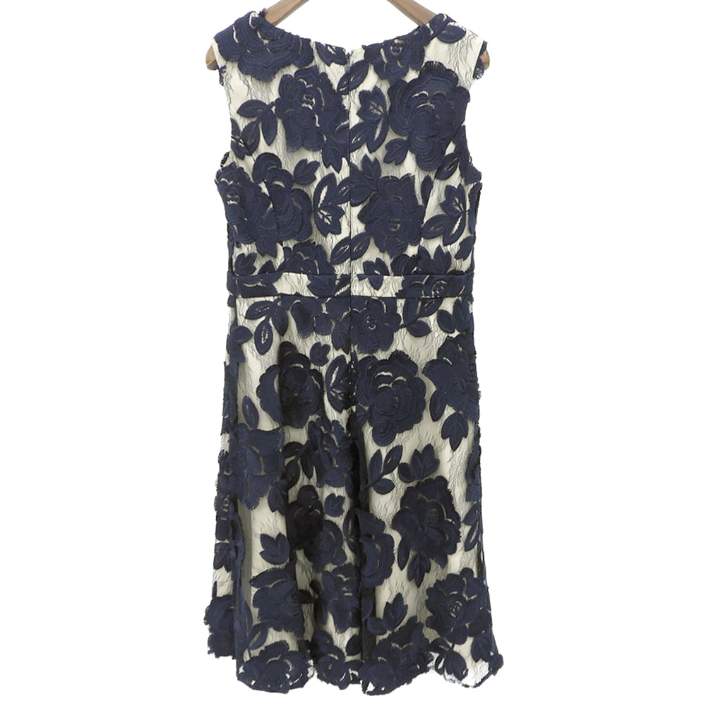 GRACE CONTINENTAL グレースコンチネンタル 美品 フラワー エンブロイダリー レース 刺繍 ワンピース レディース ネイビー 36 ワンピース 36