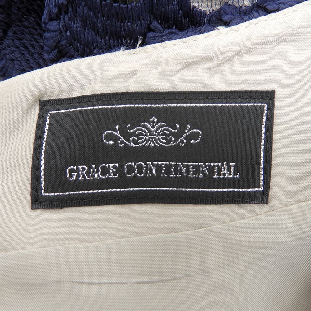 GRACE CONTINENTAL グレースコンチネンタル 美品 フラワー エンブロイダリー レース 刺繍 ワンピース レディース ネイビー 36 ワンピース 36
