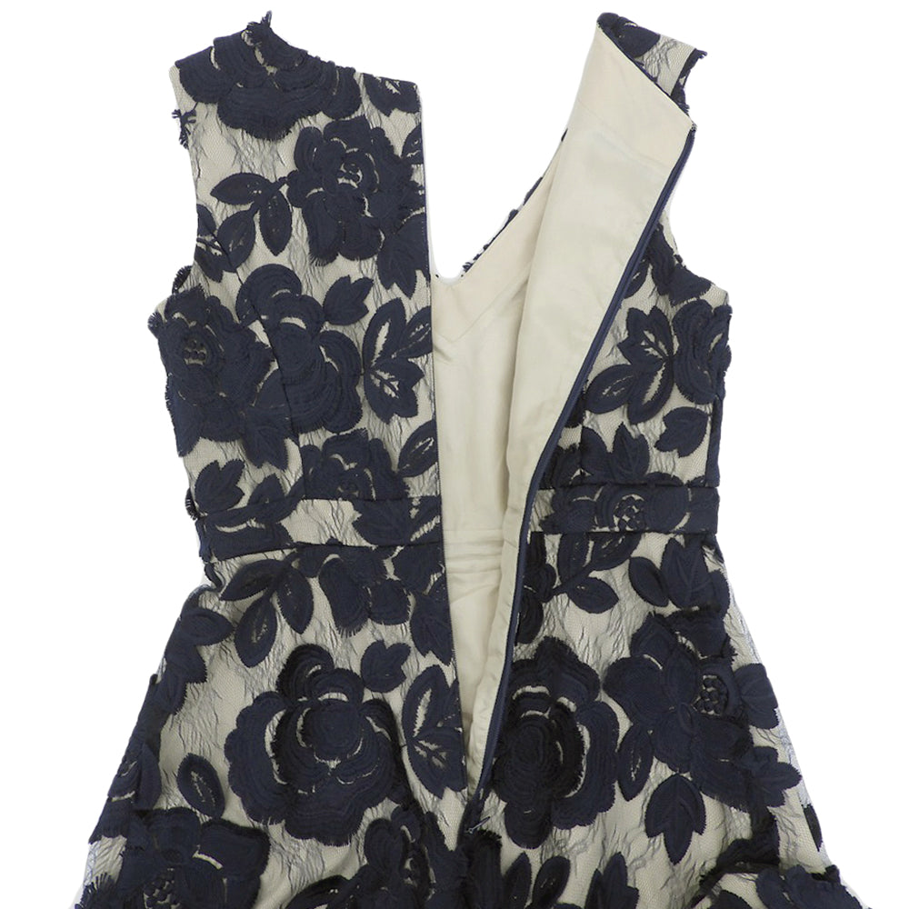 GRACE CONTINENTAL グレースコンチネンタル 美品 フラワー エンブロイダリー レース 刺繍 ワンピース レディース ネイビー 36 ワンピース 36