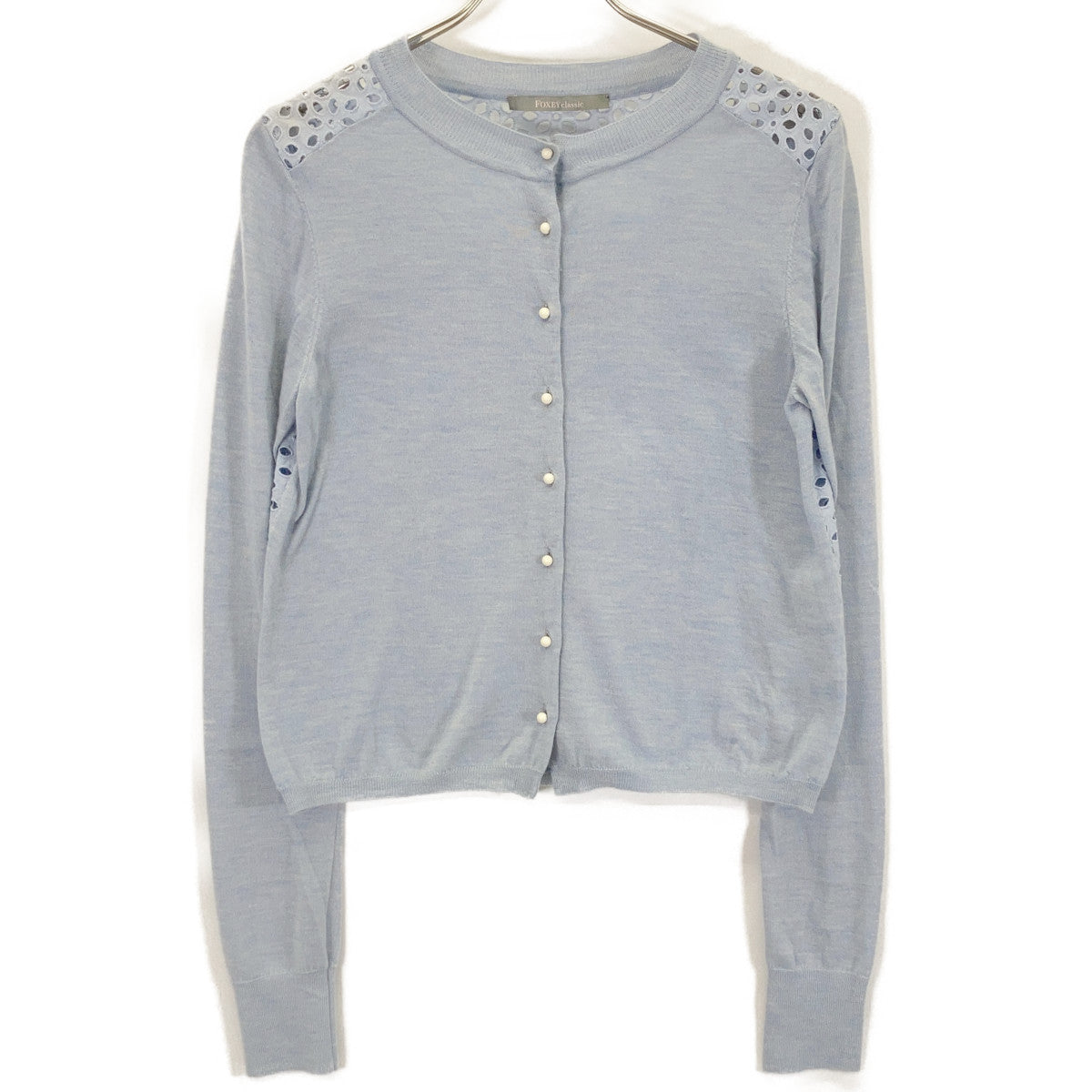 LIGHT BLUE 31594 Cashmere Silk Cutwork Cardigan Top S Ladies
