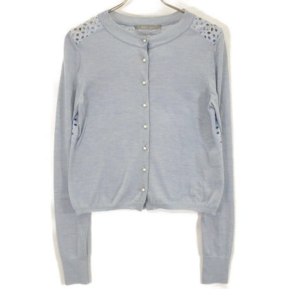 LIGHT BLUE 31594 Cashmere Silk Cutwork Cardigan Top S Ladies