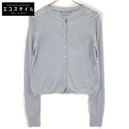 LIGHT BLUE 31594 Cashmere Silk Cutwork Cardigan Top S Ladies