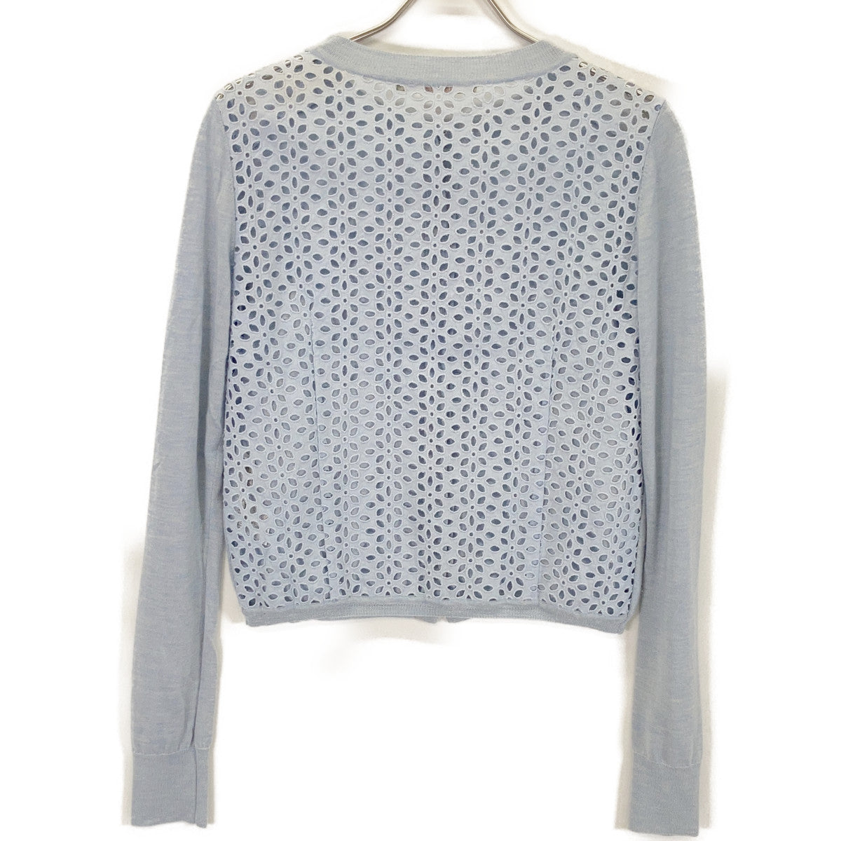 LIGHT BLUE 31594 Cashmere Silk Cutwork Cardigan Top S Ladies