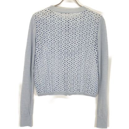 LIGHT BLUE 31594 Cashmere Silk Cutwork Cardigan Top S Ladies