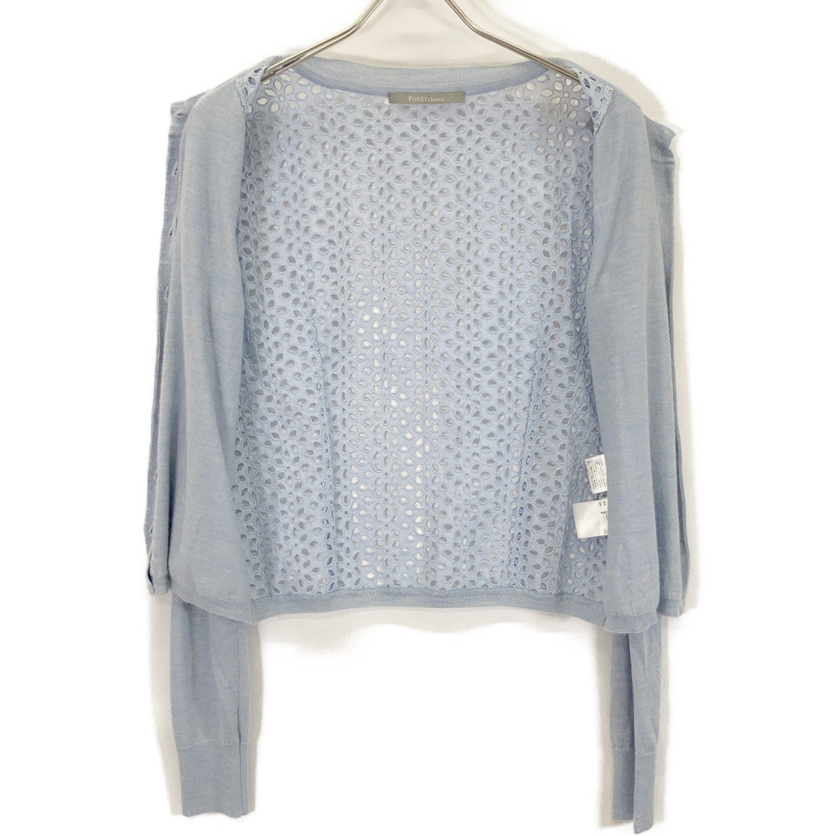 LIGHT BLUE 31594 Cashmere Silk Cutwork Cardigan Top S Ladies