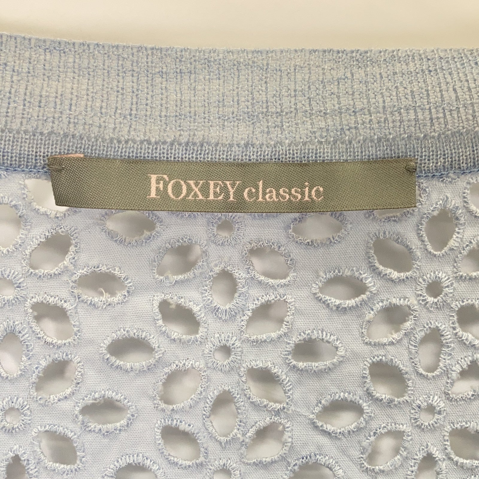 LIGHT BLUE 31594 Cashmere Silk Cutwork Cardigan Top S Ladies