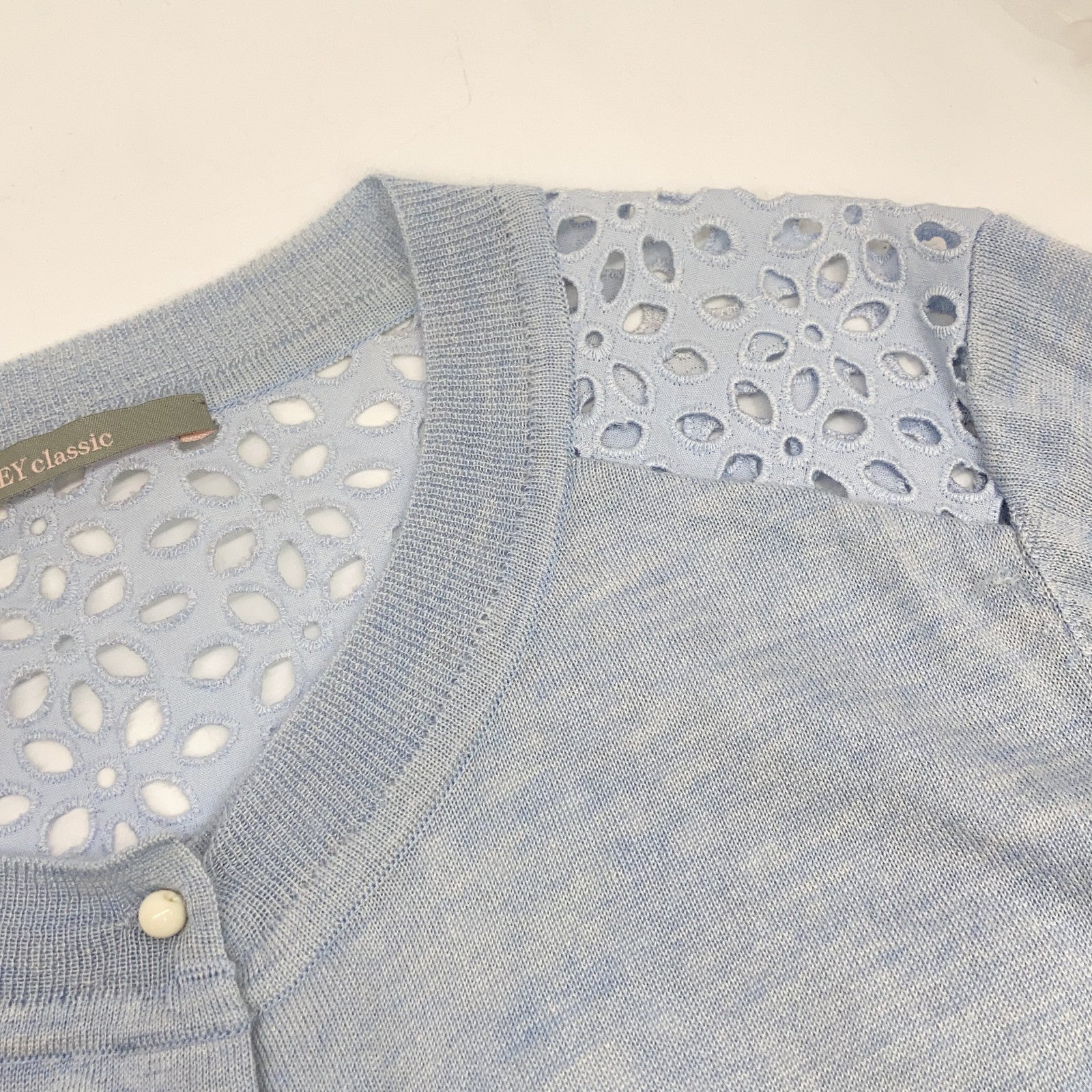 LIGHT BLUE 31594 Cashmere Silk Cutwork Cardigan Top S Ladies