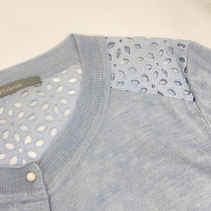 LIGHT BLUE 31594 Cashmere Silk Cutwork Cardigan Top S Ladies