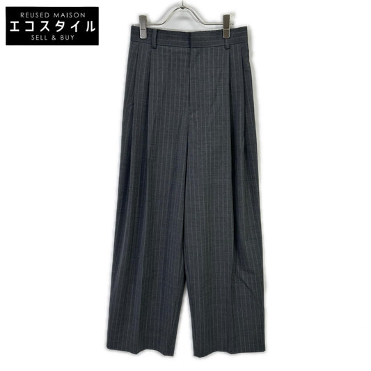 24年 ｸﾞﾚｰ ｳｰﾙｽﾄﾗｲﾌﾟﾀｯｸﾊﾟﾝﾂ ボトムス 38 レディース