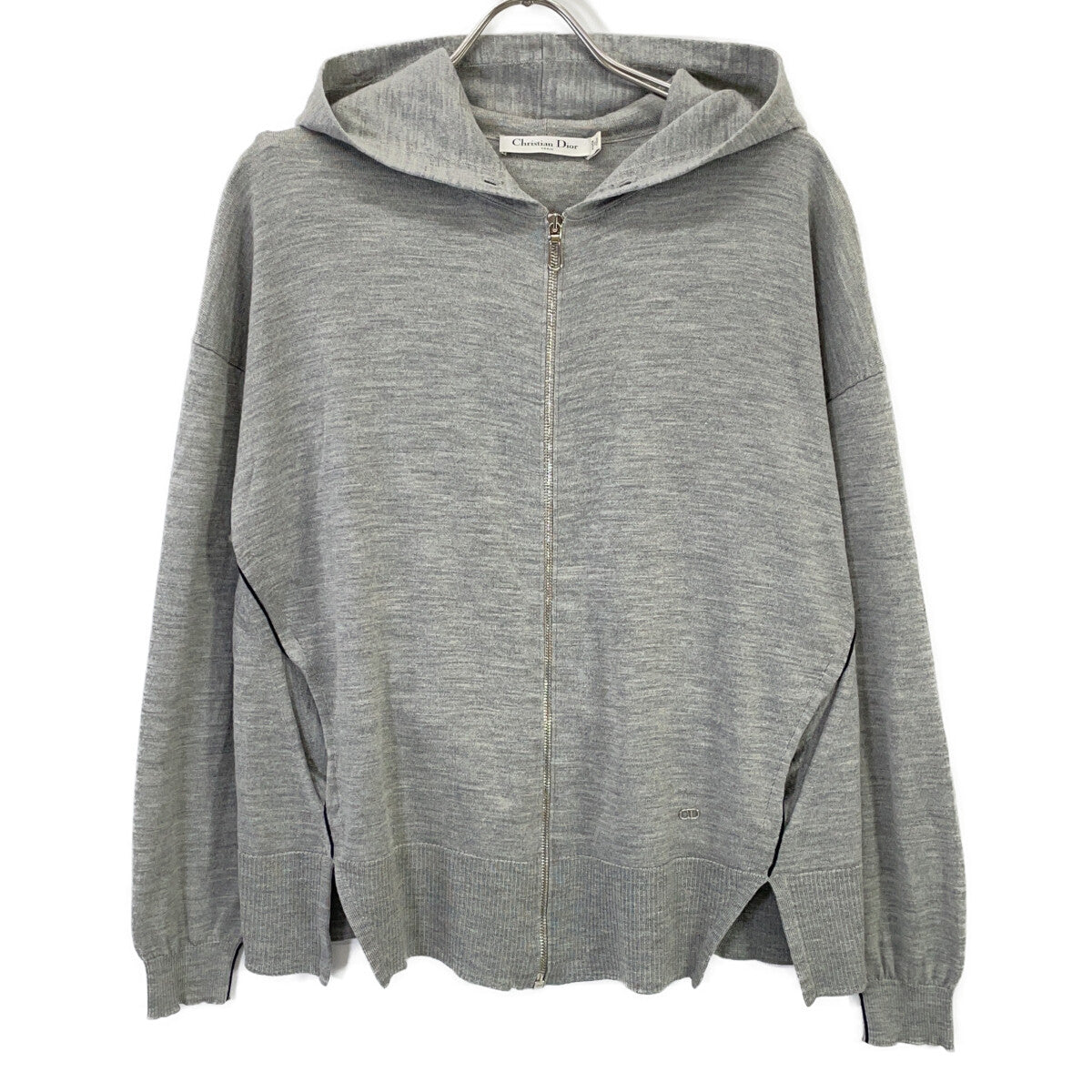 Christian Dior 5E24163AM563 Gray CD Logo Hardware Wool Silk Hoodie Top