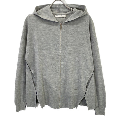 Christian Dior 5E24163AM563 Gray CD Logo Hardware Wool Silk Hoodie Top