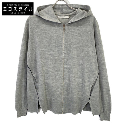 Christian Dior 5E24163AM563 Gray CD Logo Hardware Wool Silk Hoodie Top