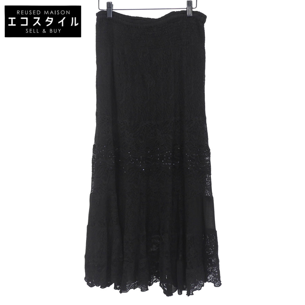 美品 レース スパンコール スカート レディース 黒 ブラック M スカート M
