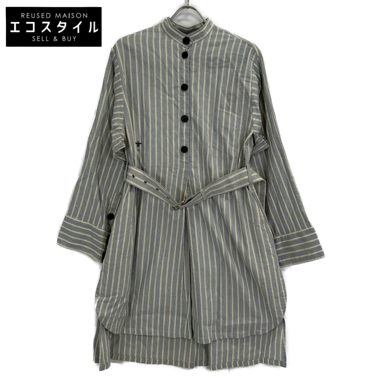Christian Dior クリスチャンディオール ブルー 327R11A3157 リネンコットン ストライフ ゜シャツ トップス