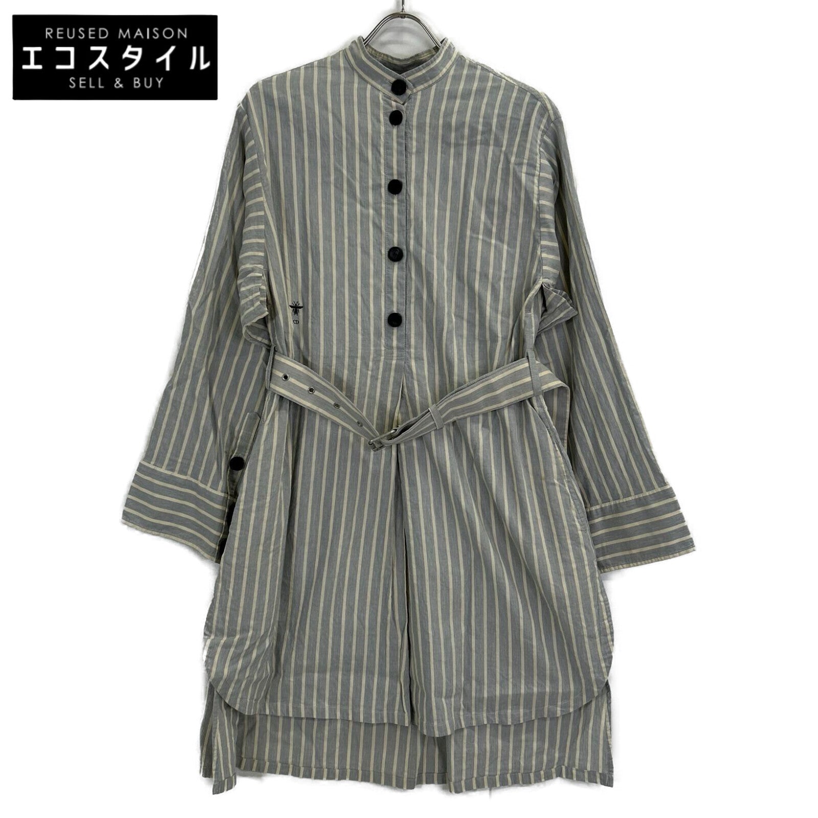 Christian Dior クリスチャンディオール ブルー 327R11A3157 リネンコットン ストライフ ゜シャツ トップス