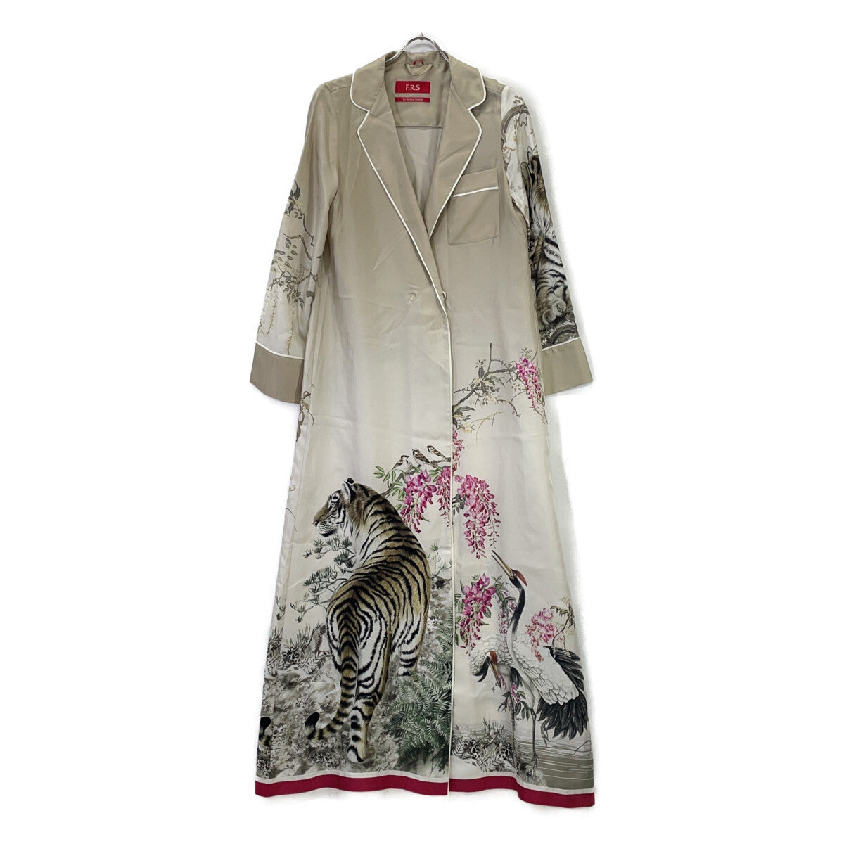 F.R.S For Restless Sleepers Beige Silk Tiger Crane Print Dress