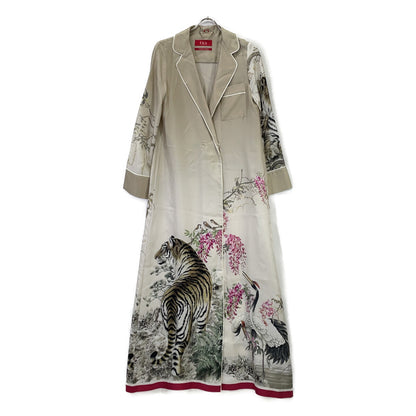 F.R.S For Restless Sleepers Beige Silk Tiger Crane Print Dress
