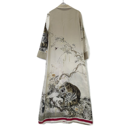 F.R.S For Restless Sleepers Beige Silk Tiger Crane Print Dress
