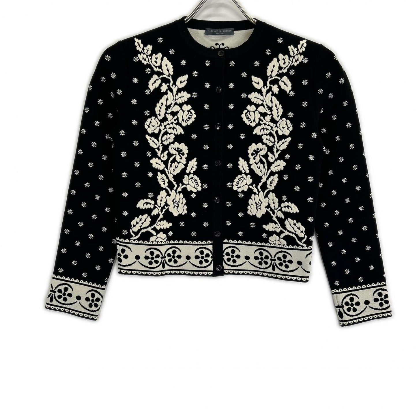 ALEXANDER McQUEEN アレキサンダーマックイーン 461072 ブラック フラワー エンブロイダリー ニットカーカーディガン トップス
