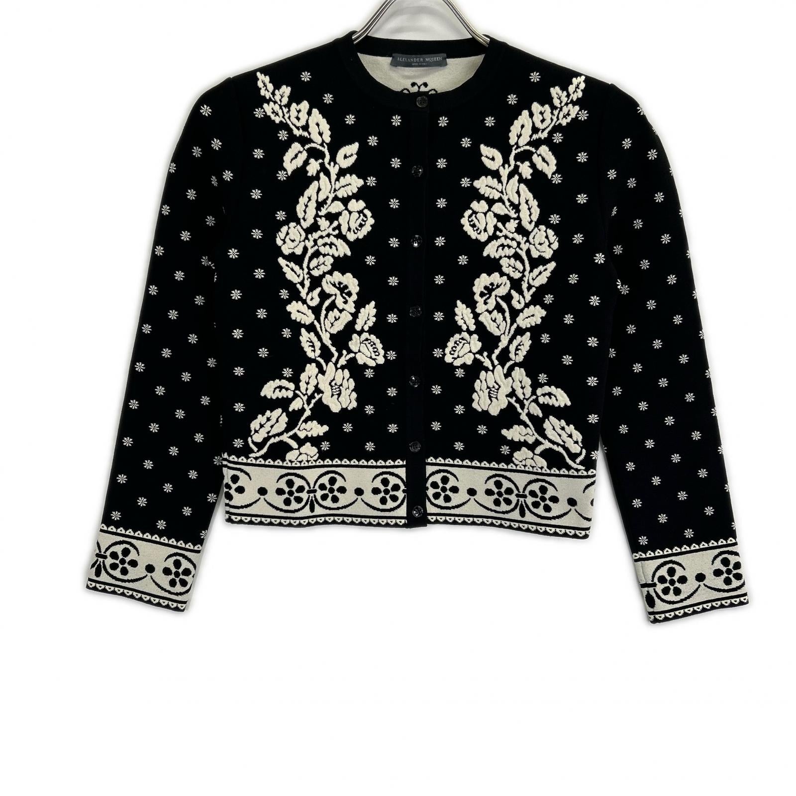 ALEXANDER McQUEEN アレキサンダーマックイーン 461072 ブラック フラワー エンブロイダリー ニットカーカーディガン トップス