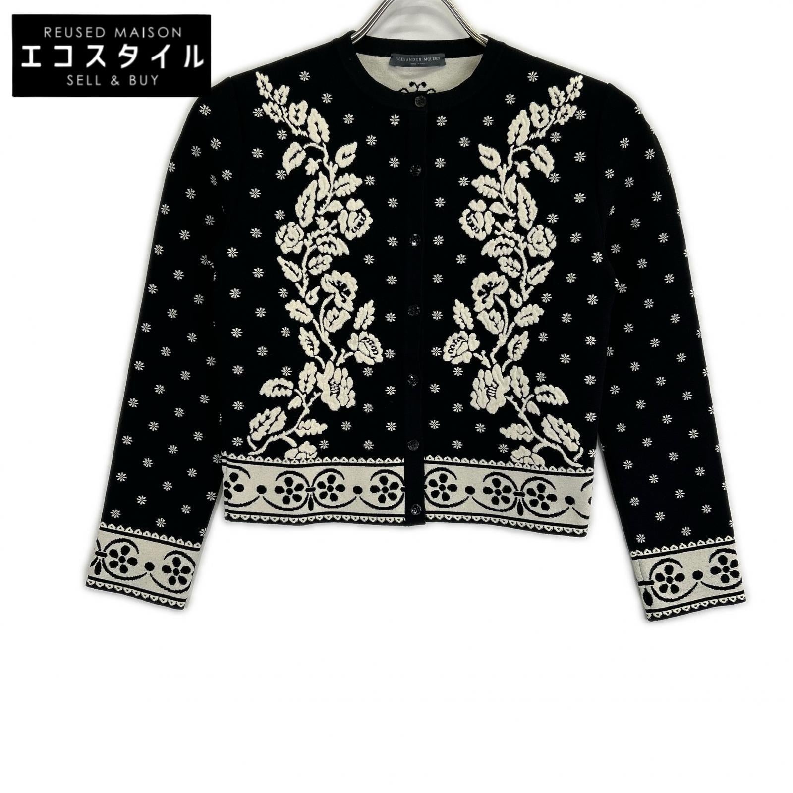 ALEXANDER McQUEEN アレキサンダーマックイーン 461072 ブラック フラワー エンブロイダリー ニットカーカーディガン トップス