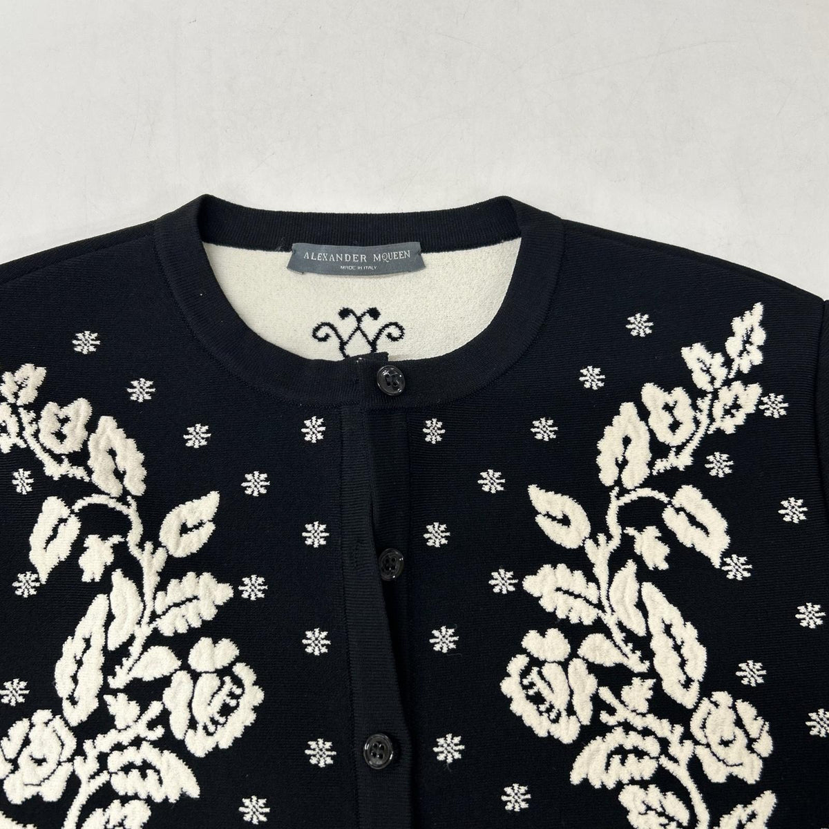 ALEXANDER McQUEEN アレキサンダーマックイーン 461072 ブラック フラワー エンブロイダリー ニットカーカーディガン トップス