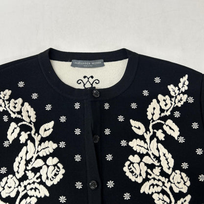 ALEXANDER McQUEEN アレキサンダーマックイーン 461072 ブラック フラワー エンブロイダリー ニットカーカーディガン トップス