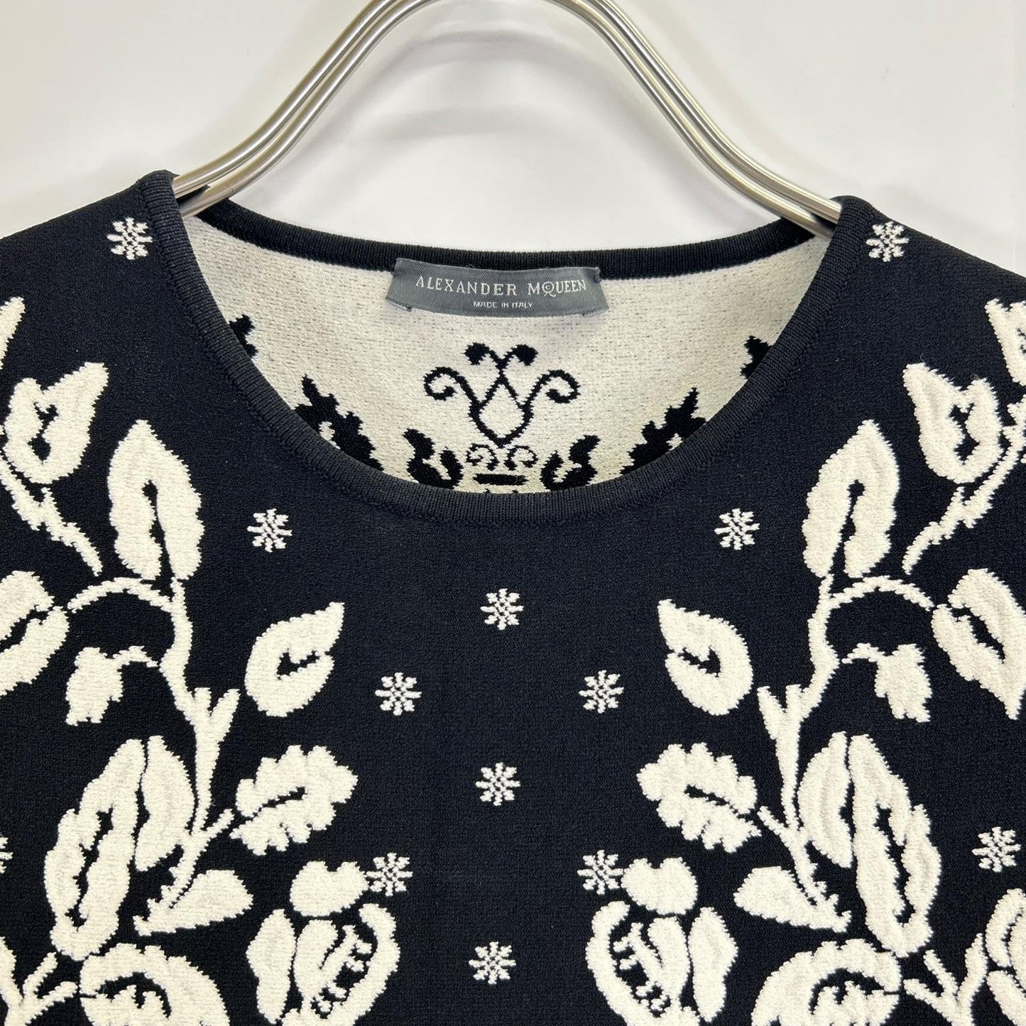 ALEXANDER McQUEEN アレキサンダーマックイーン 461069 ブラック フラワー ニット ワンピース ワンピース