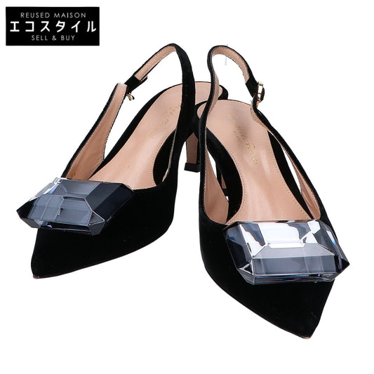 Gianvito Rossi ジャンヴィトロッシ 95428 ブラック ベロア ビジューポイント バックストラップ シューズ JAIPUR SLING 55 シューズ