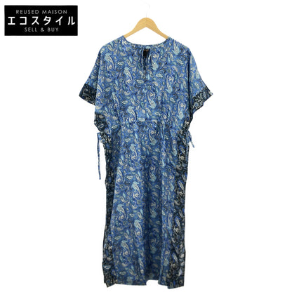 【SALE】 BANANATIME バナナタイム ブルー 332-094-16 ペイズリー柄 リボンVネック 半袖ワンピース ワンピース