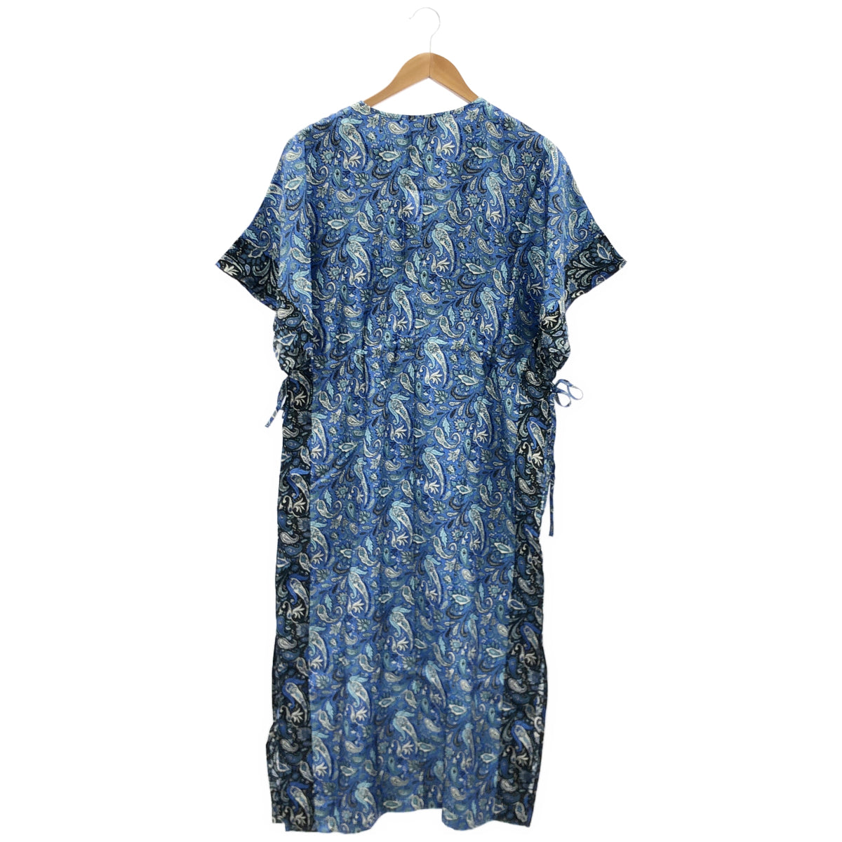 BANANATIME blue 332-094-16 paisley ribbon V-neck short-sleeve dress