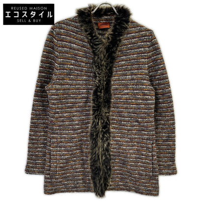 MISSONI 米索尼 棕色系 多色 羊毛马海毛混纺 带毛领 无领 针织外套 大衣