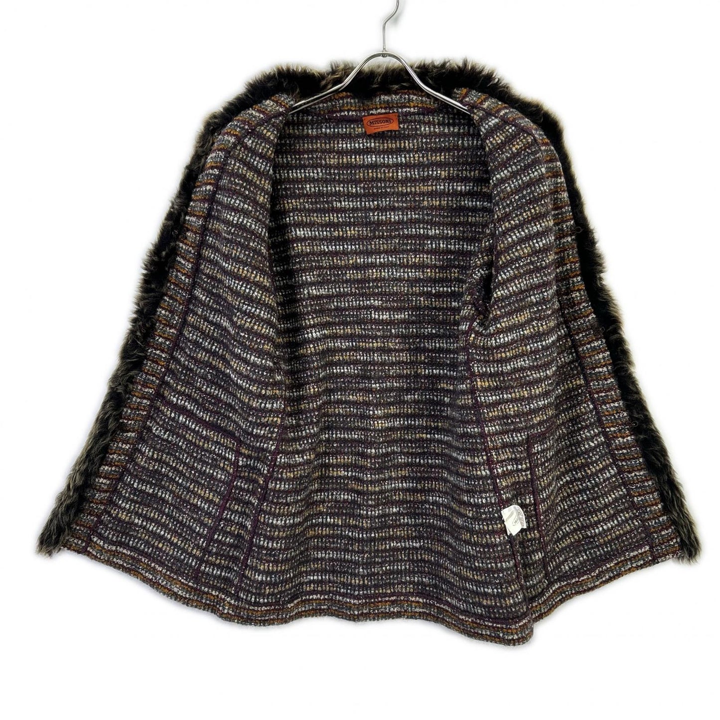 MISSONI 米索尼 棕色系 多色 羊毛马海毛混纺 带毛领 无领 针织外套 大衣
