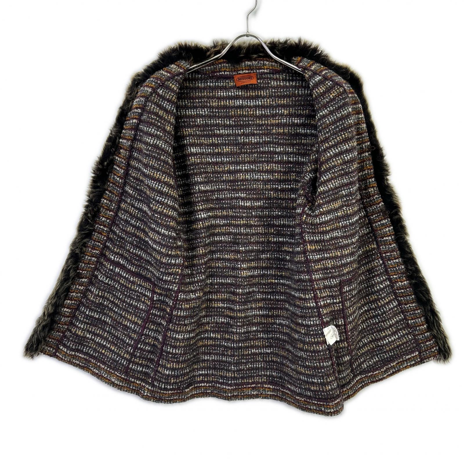MISSONI 米索尼 棕色系 多色 羊毛马海毛混纺 带毛领 无领 针织外套 大衣