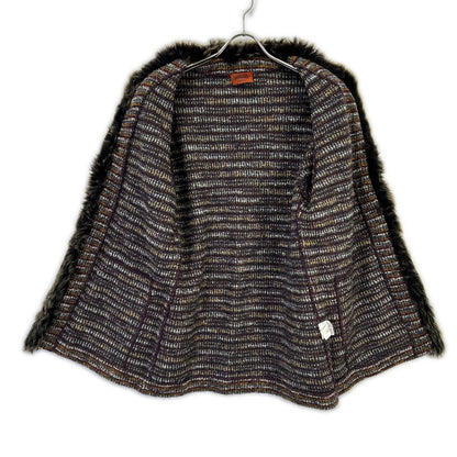 MISSONI 米索尼 棕色系 多色 羊毛马海毛混纺 带毛领 无领 针织外套 大衣