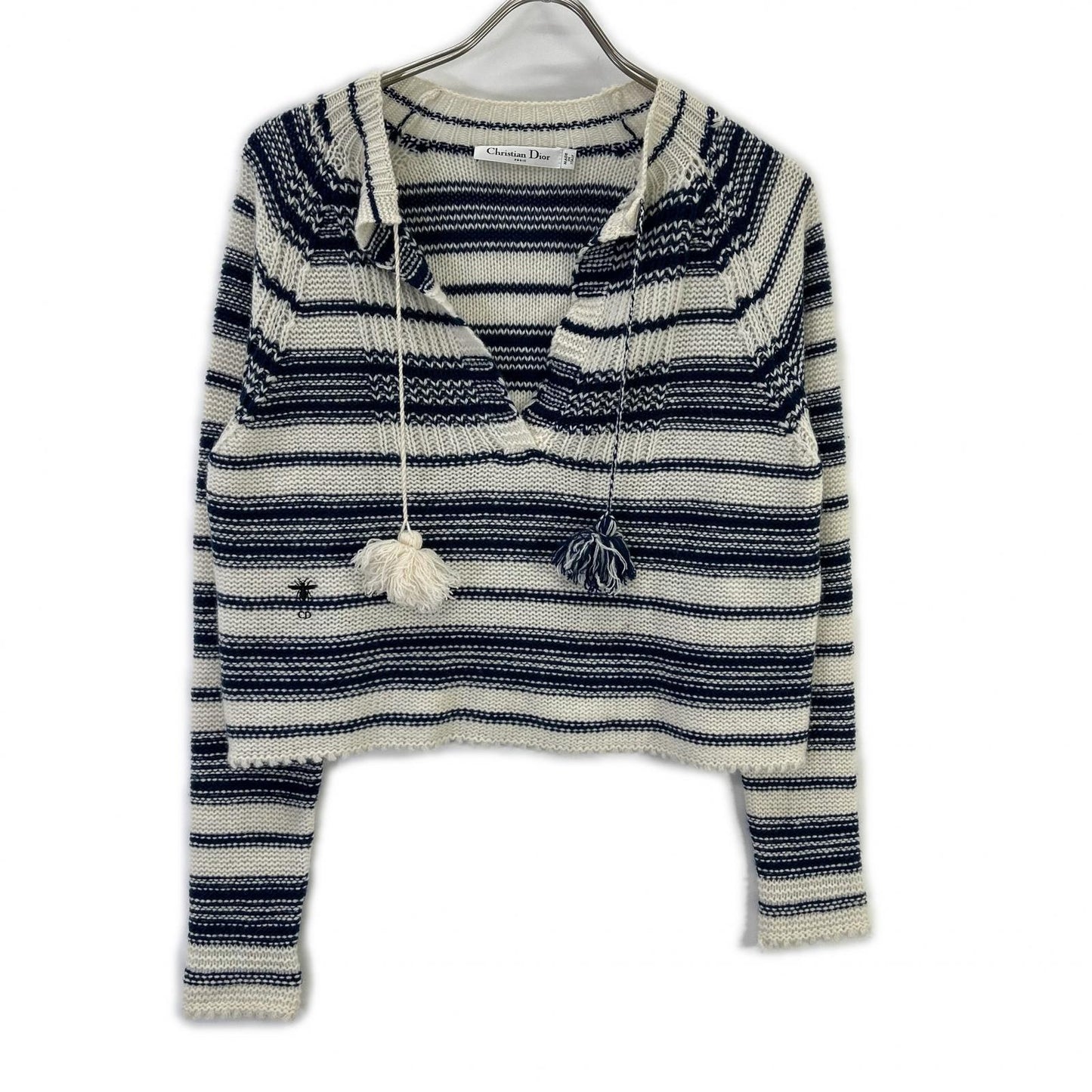 Christian Dior クリスチャンディオール ホワイト×ネイビー 914S63AM015 BEE カシミヤ ボーダー ニット トップス