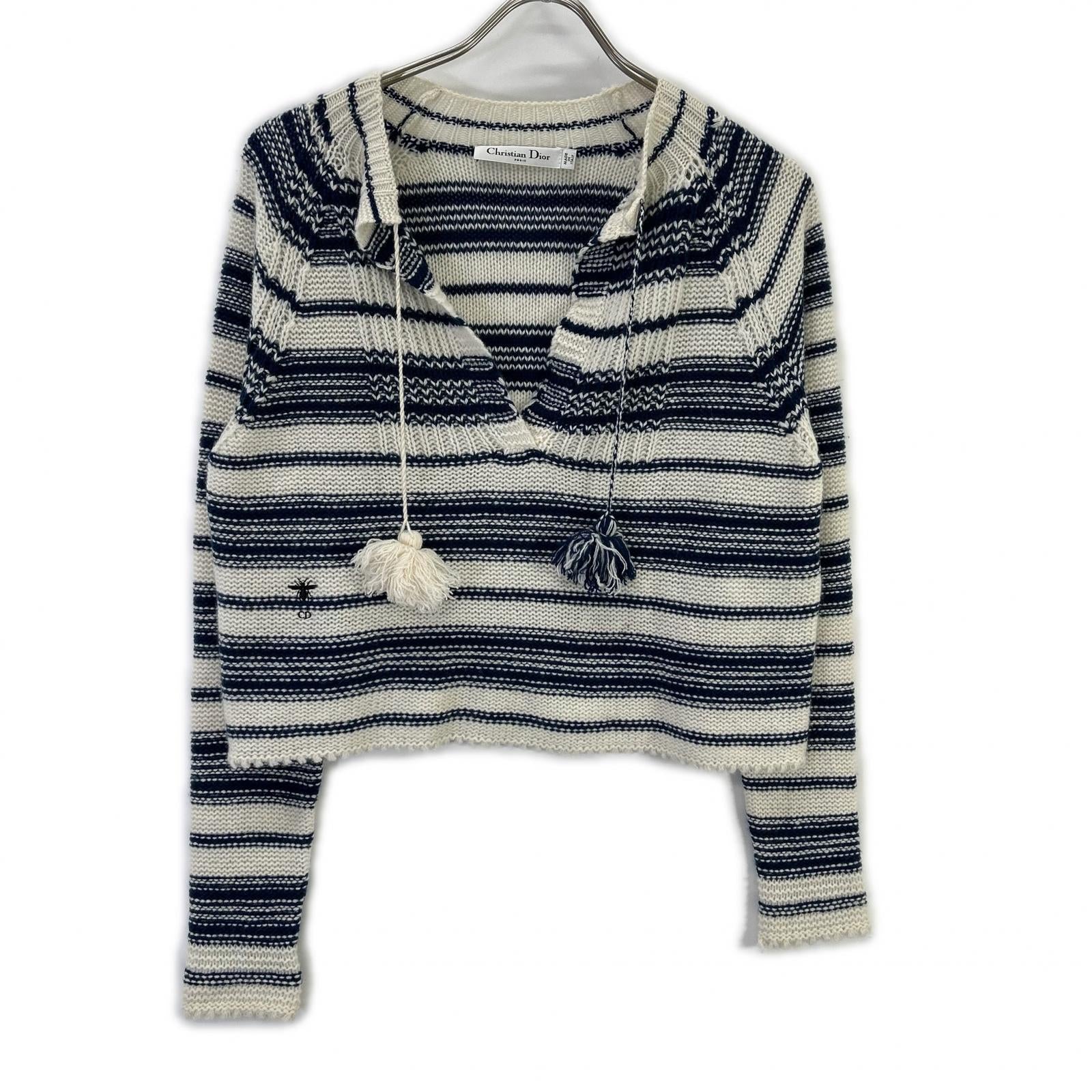 Christian Dior クリスチャンディオール ホワイト×ネイビー 914S63AM015 BEE カシミヤ ボーダー ニット トップス