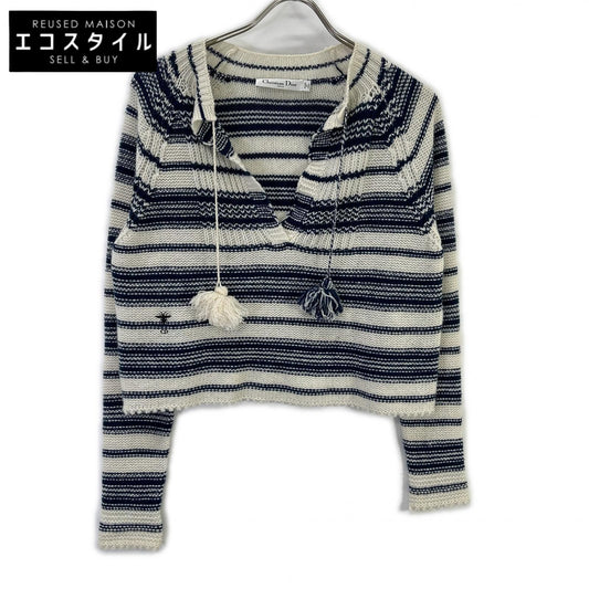 Christian Dior クリスチャンディオール ホワイト×ネイビー 914S63AM015 BEE カシミヤ ボーダー ニット トップス