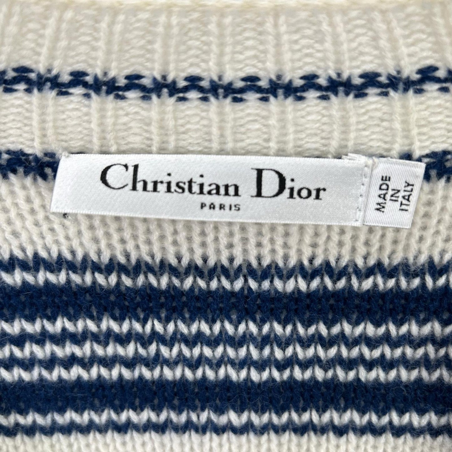 Christian Dior クリスチャンディオール ホワイト×ネイビー 914S63AM015 BEE カシミヤ ボーダー ニット トップス