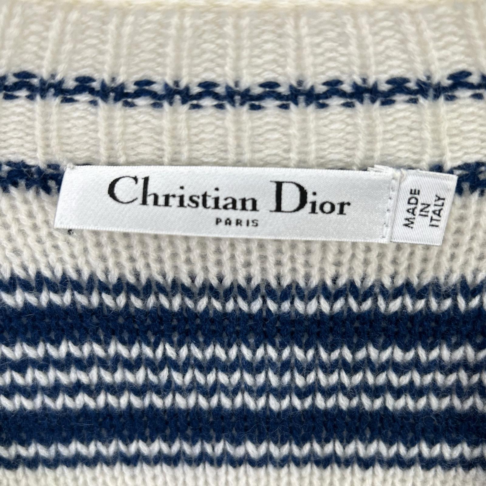 Christian Dior クリスチャンディオール ホワイト×ネイビー 914S63AM015 BEE カシミヤ ボーダー ニット トップス