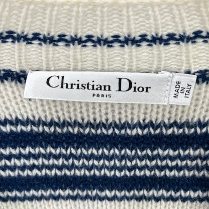 Christian Dior クリスチャンディオール ホワイト×ネイビー 914S63AM015 BEE カシミヤ ボーダー ニット トップス