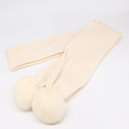 LOUIS VUITTON 【Excellent condition】 401910 mink fur pom-pom cashmere scarf